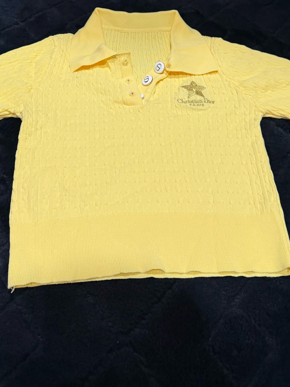 Yellow Cable-Knit Dior kids Sweater Crop Top -